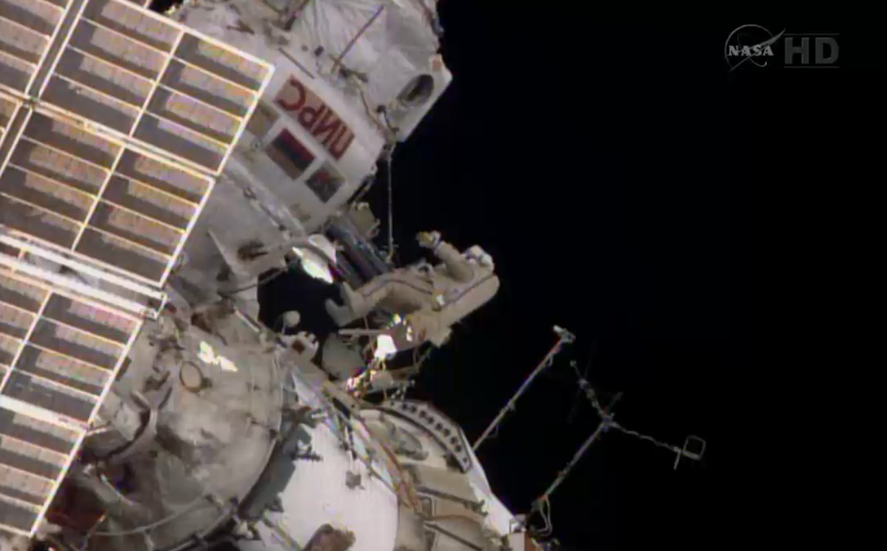 Cosmonauts Venture Outside Space Station for Spacewalk